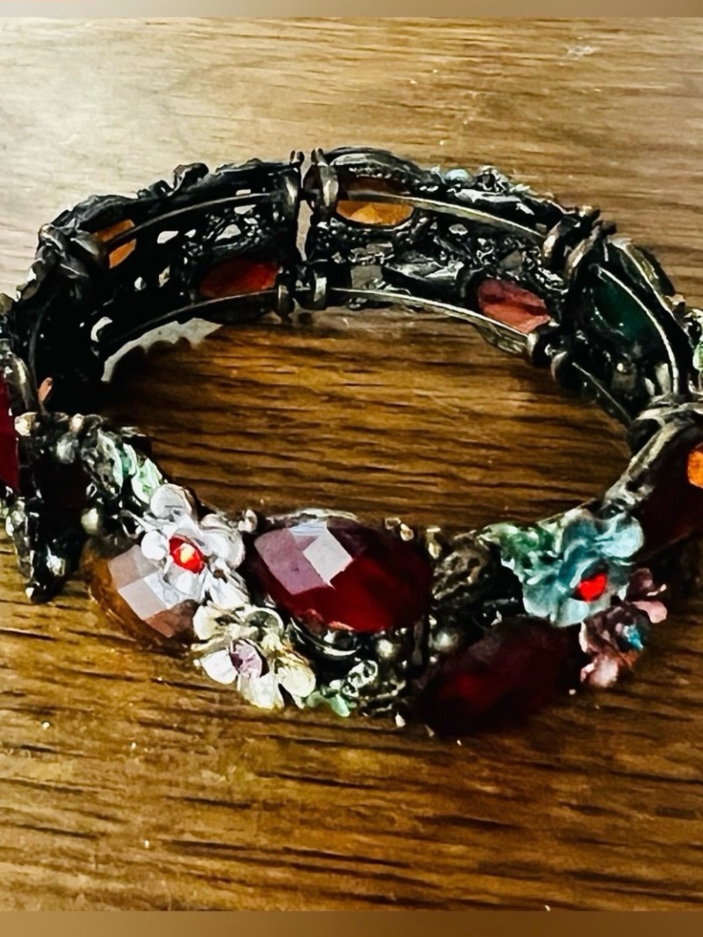 Floral Red Crystal Statement Bracelet